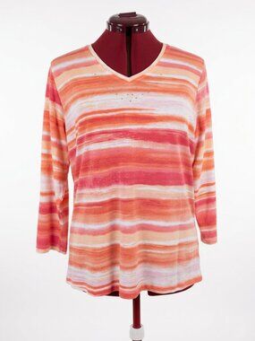 ALIA - Sunset Stripe V-Neck Top with Rhinestones - Medium